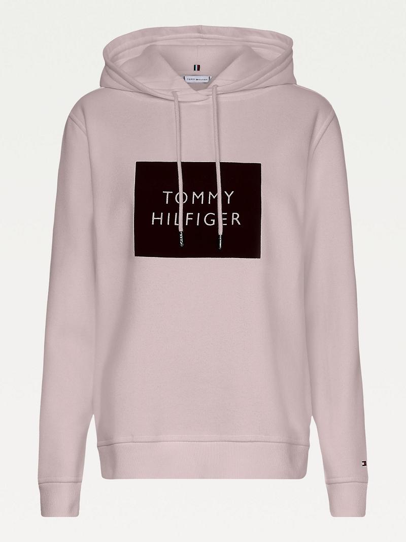 Női Tommy Hilfiger Organic Pamut Flocked Logo Hoodies Bézs | HU 156DFM